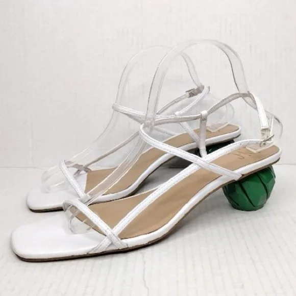 INC White Green Calise Square Toe Buckle Ankle Vacation Embellished Round Heel - Picture 4 of 15